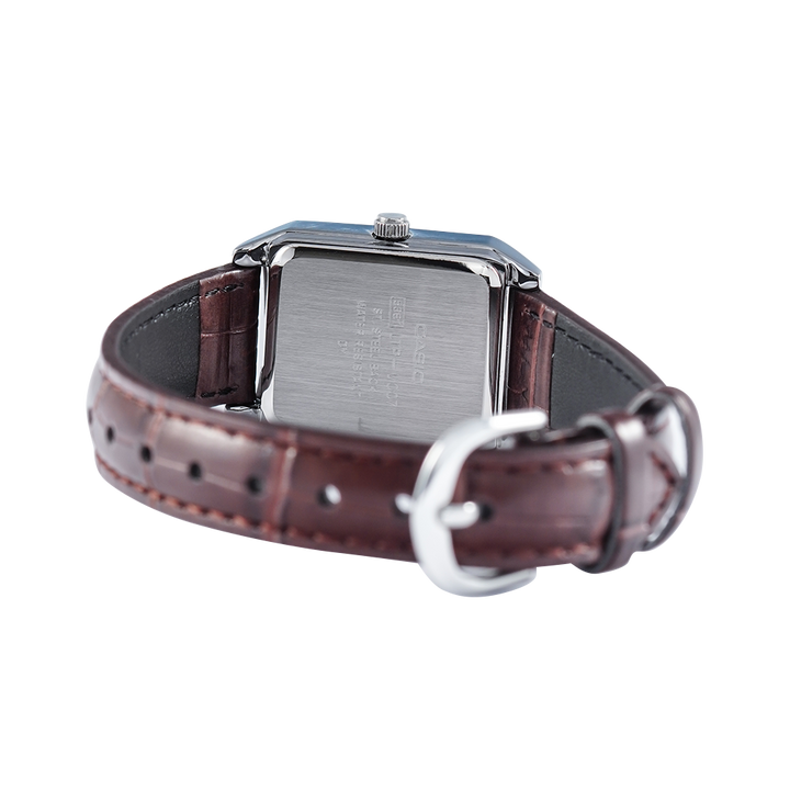Jam Tangan Casio General LTP-V007L-7E2 Tank Women Silver Dial Brown Leather Band