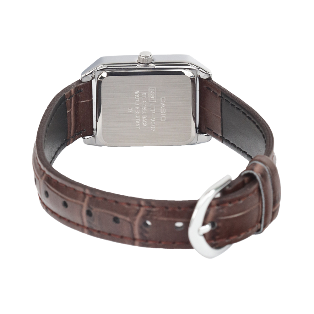 Jam Tangan Casio General LTP-V007L-9E Tank Women Champagne Dial Brown Leather Band