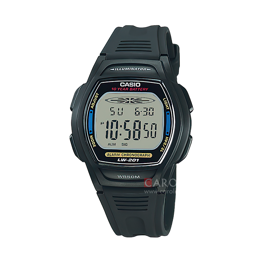 Jam Tangan Casio General LW-201-2A Unisex Digital Dial Black Resin Band