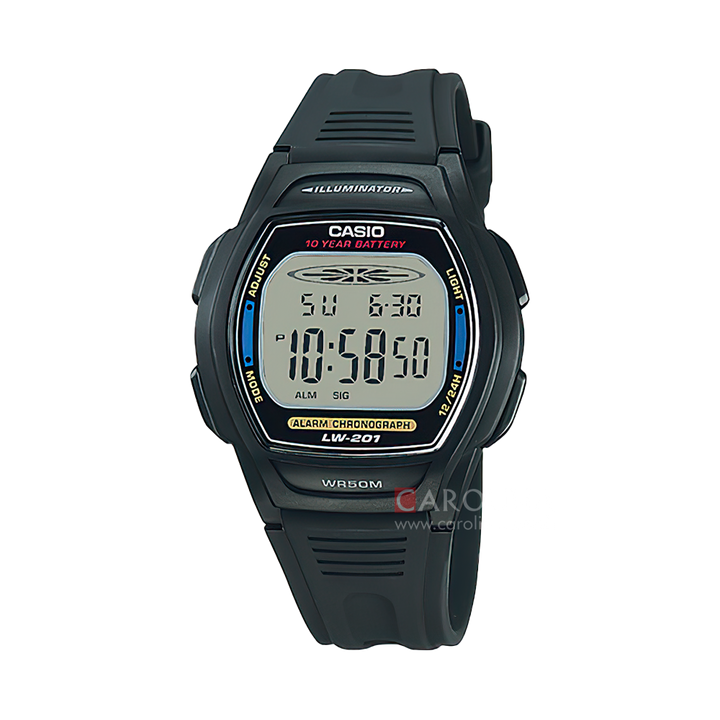 Jam Tangan Casio General LW-201-2A Unisex Digital Dial Black Resin Band