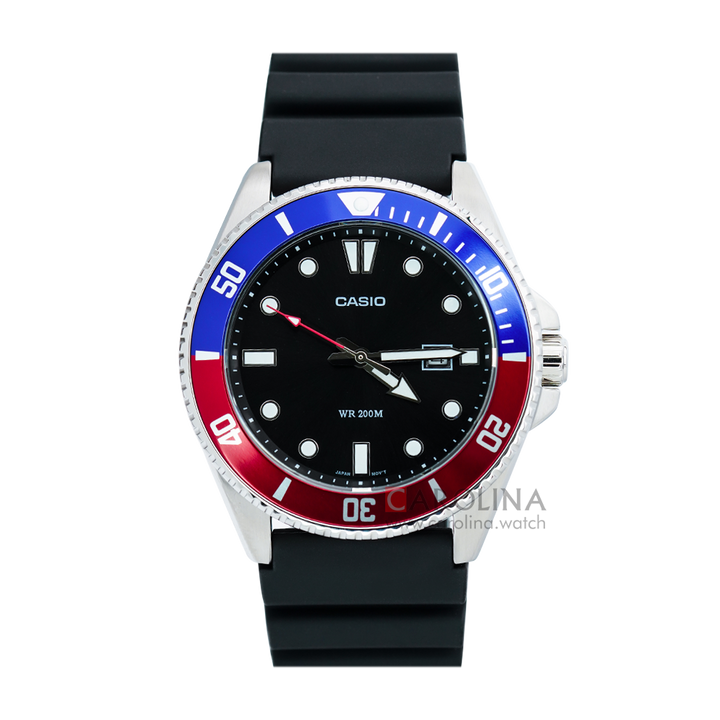 Jam Tangan Casio MDV-107-1A3 Men Black Dial Black Resin Band