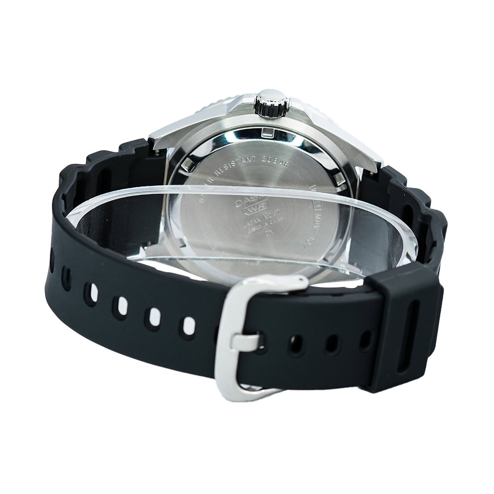 Jam Tangan Casio MDV-107-1A3 Men Black Dial Black Resin Band