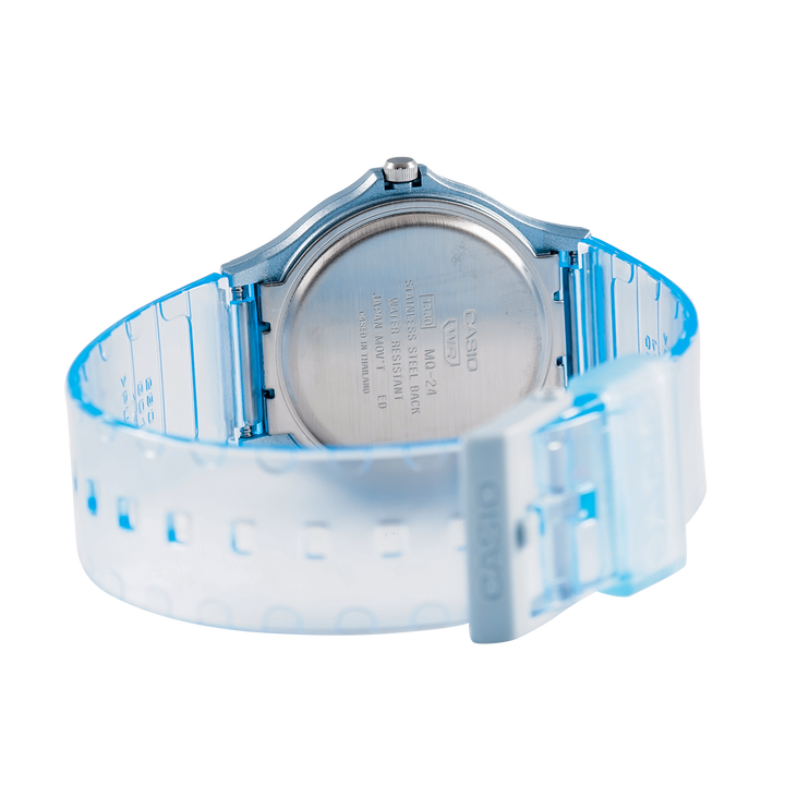Jam Tangan Casio MQ-24S-2B Women Silver Dial Blue Transparent Resin Band