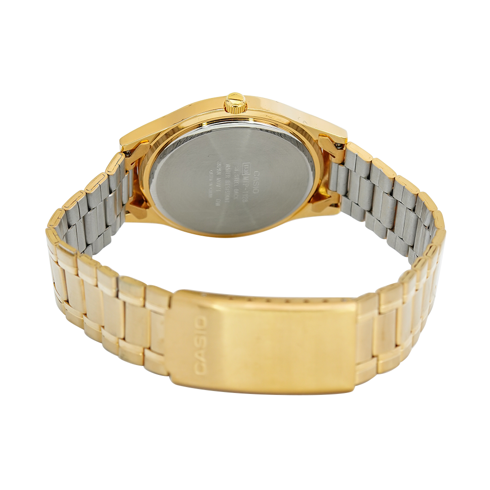 Jam Tangan Casio General MTP-1128N-9A Men Gold Dial Gold Stainless Steel Band
