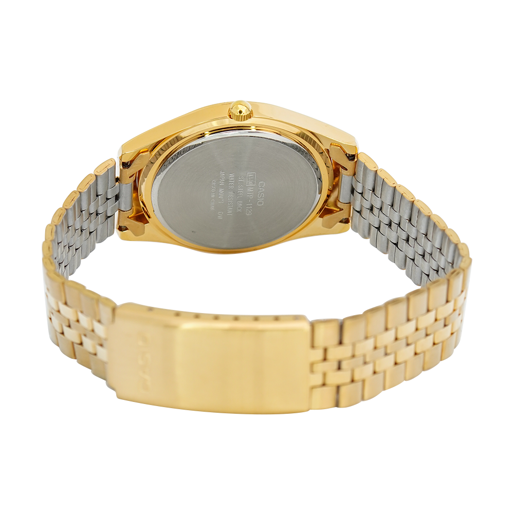 Jam Tangan Casio General MTP-1129N-7A Men White Dial Gold Stainless Steel Band