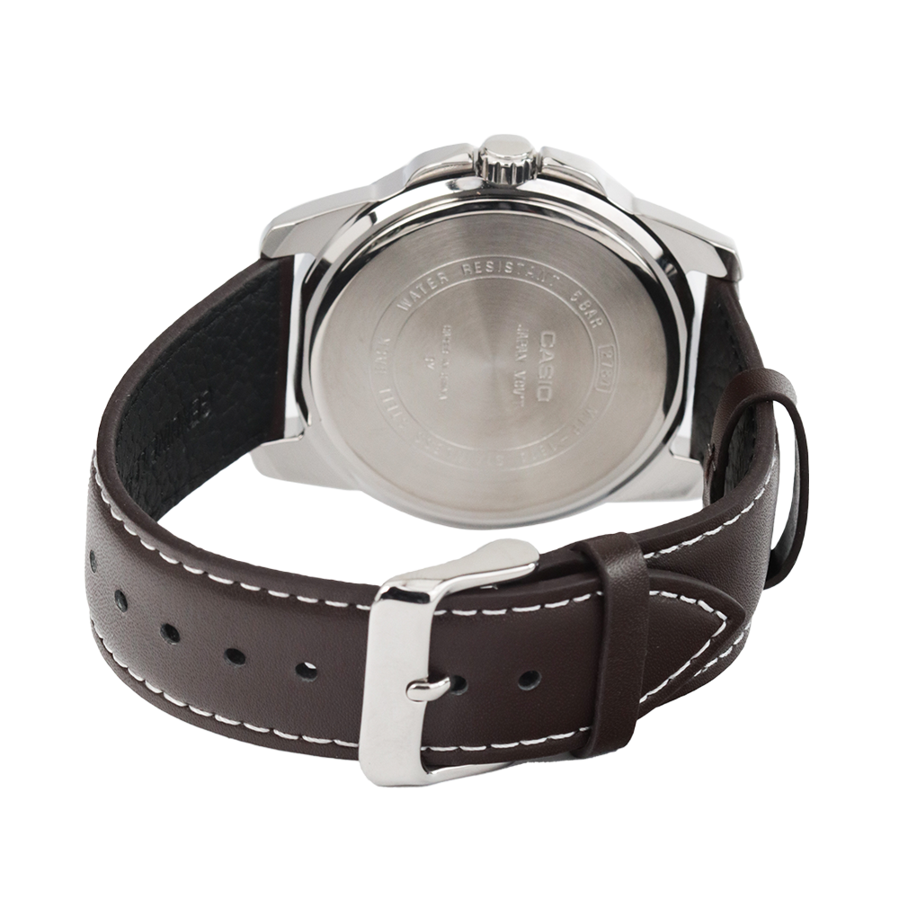 Jam Tangan Casio MTP-1314L-7A Enticer Men White Dial Dark Brown Leather Band