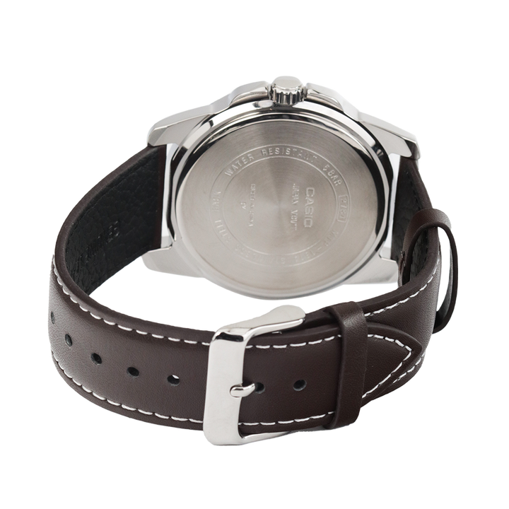 Jam Tangan Casio MTP-1314L-7A Enticer Men White Dial Dark Brown Leather Band