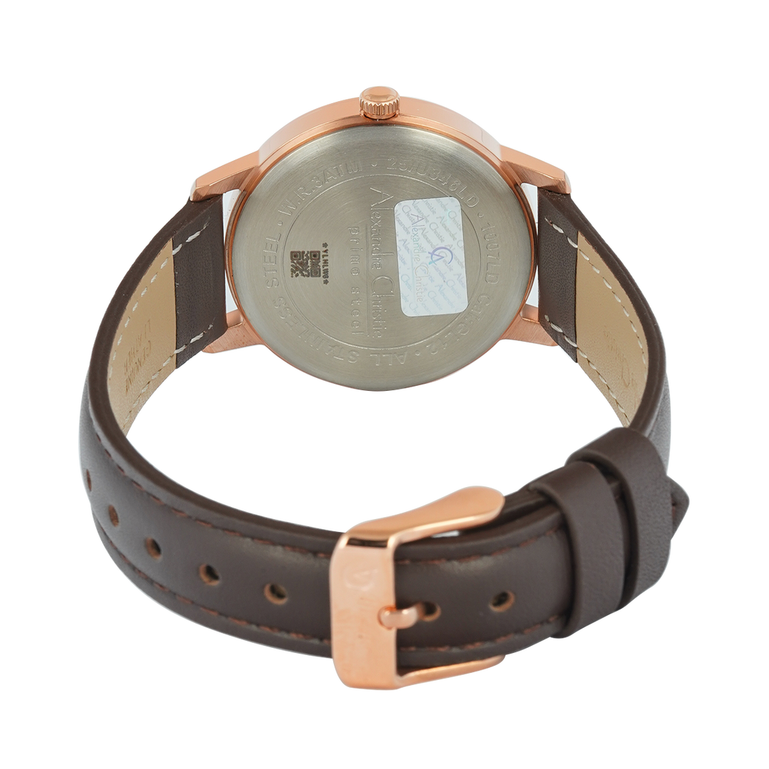 Jam Tangan Alexandre Christie AC 1007 LDLRGBABO Women Black Dial Brown Leather Strap
