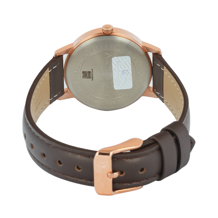 Jam Tangan Alexandre Christie AC 1007 LDLRGBABO Women Black Dial Brown Leather Strap