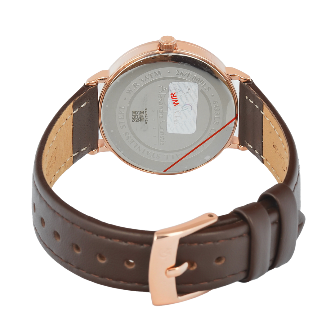 Jam Tangan Alexandre Christie Classic AC 8493 LSLRGSL Women Silver Dial Brown Leather Strap
