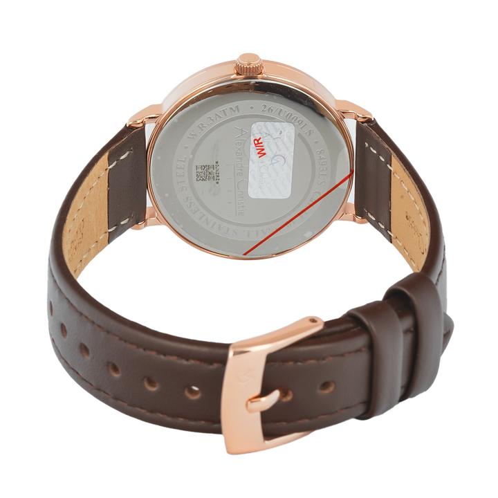 Jam Tangan Alexandre Christie Classic AC 8493 LSLRGSL Women Silver Dial Brown Leather Strap