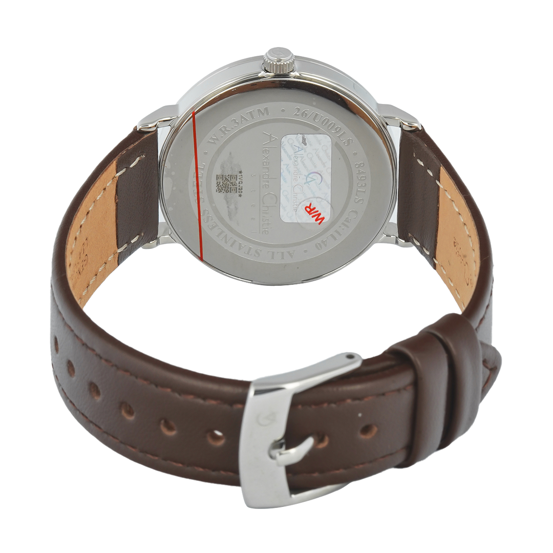 Jam Tangan Alexandre Christie Classic AC 8493 LSLSSSL Women Silver Dial Brown Leather Strap