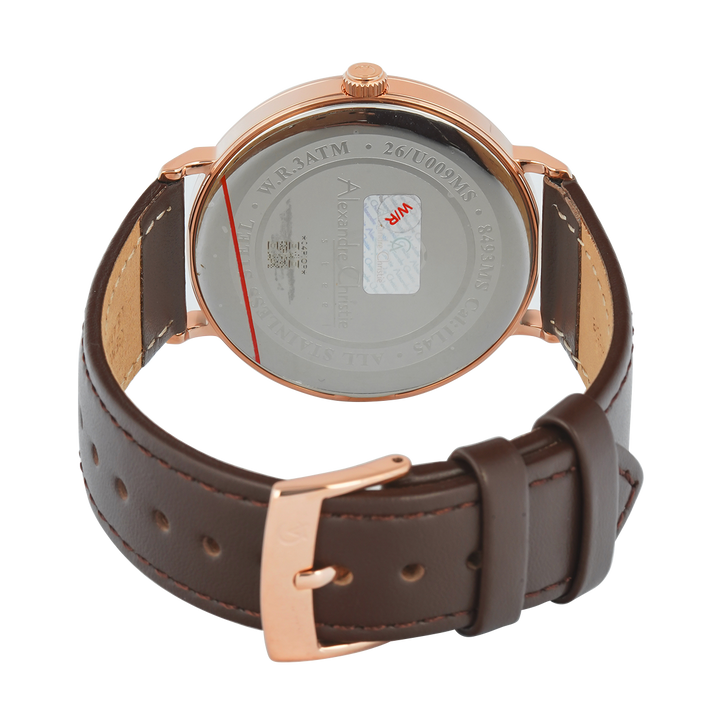 Jam Tangan Alexandre Christie Classic AC 8493 MSLRGSL Men Silver Dial Brown Leather Strap