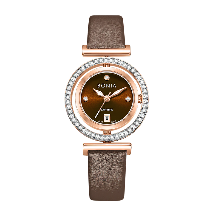 Jam Tangan Wanita Bonia Elegance B10926-2547S Brown Dial Brown Leather Strap
