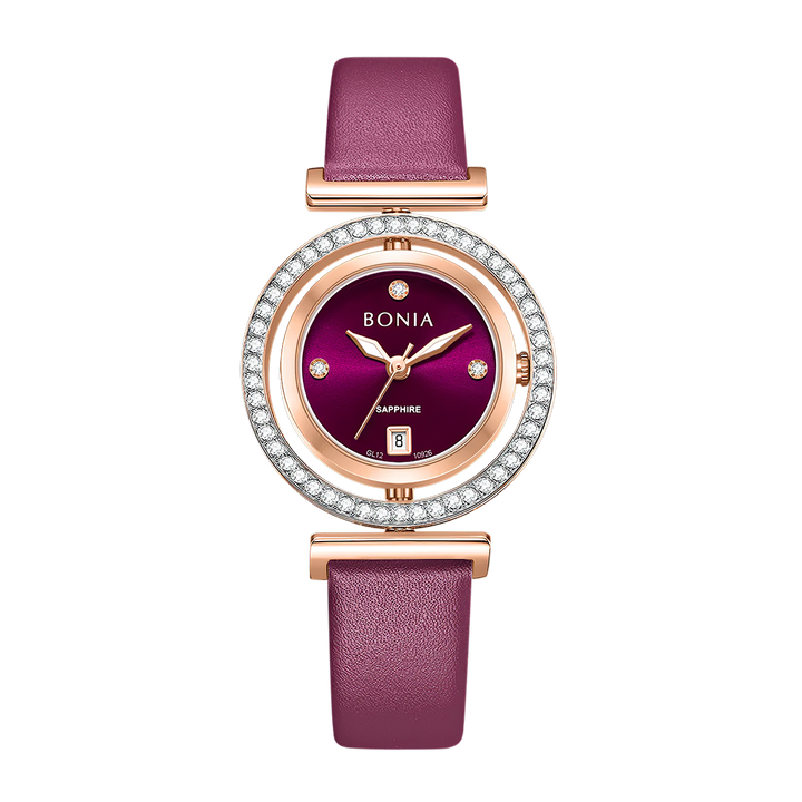 Jam Tangan Wanita Bonia Elegance B10926-2567S Wine Red Dial Wine Red Leather Strap