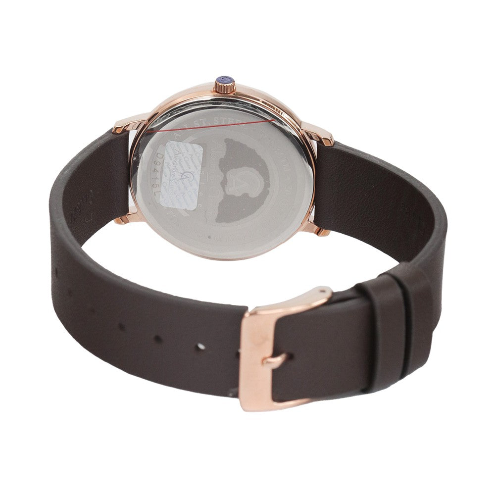 Jam Tangan Alexandre Christie Classic AC 8420 LDLRGBA Women Black Dial Brown Leather Strap