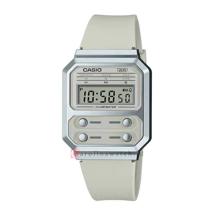 Jam Tangan Casio Vintage A100WEF-3A Unisex Digital Dial Beige Resin Band