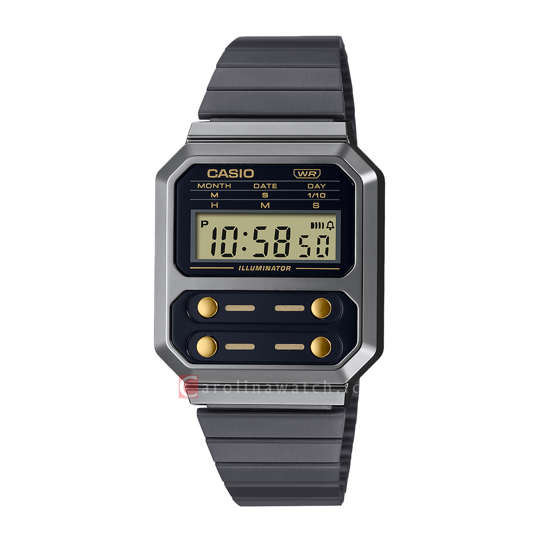 Jam Tangan Casio Vintage A100WEGG-1A2 Unisex Digital Dial Black Stainless Steel Band