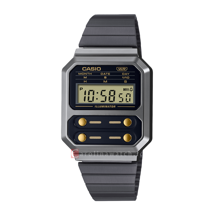 Jam Tangan Casio Vintage A100WEGG-1A2 Unisex Digital Dial Black Stainless Steel Band