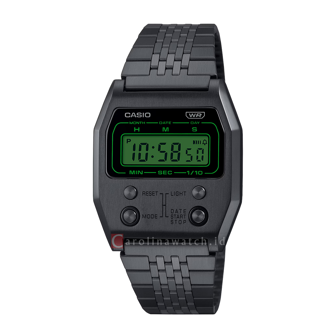 Jam Tangan Casio Vintage A1100B-1D Men Digital Dial Black Stainless Steel Band