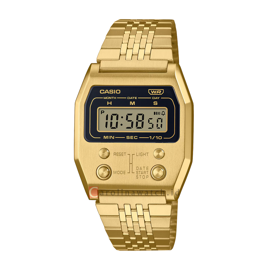 Jam Tangan Casio Vintage A1100G-5D Men Digital Dial Gold Stainless Steel Band