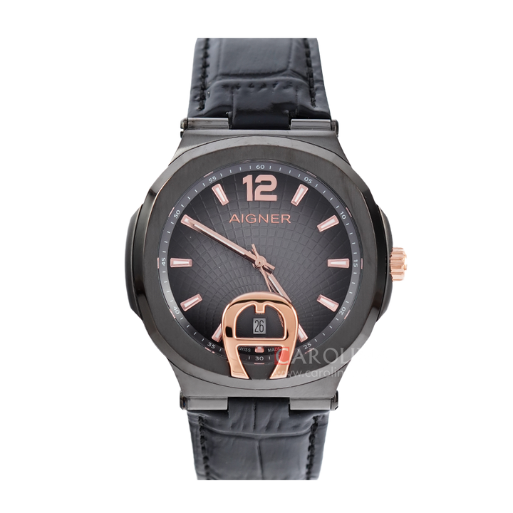 Jam Tangan AIGNER A113126 Men Black Dial Black Leather Strap