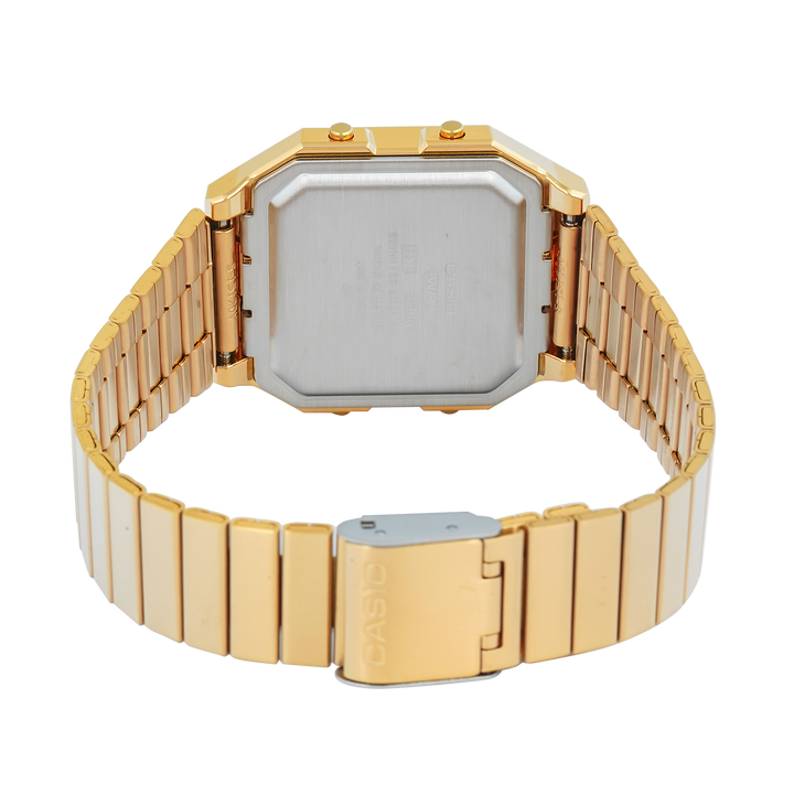 Jam Tangan Casio Vintage A130WEG-9A Unisex Digital Dial Gold Stainless Steel Strap