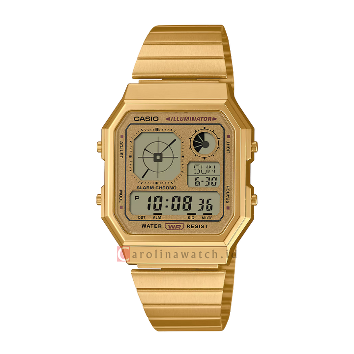 Jam Tangan Casio Vintage A130WEG-9A Unisex Digital Dial Gold Stainless Steel Strap
