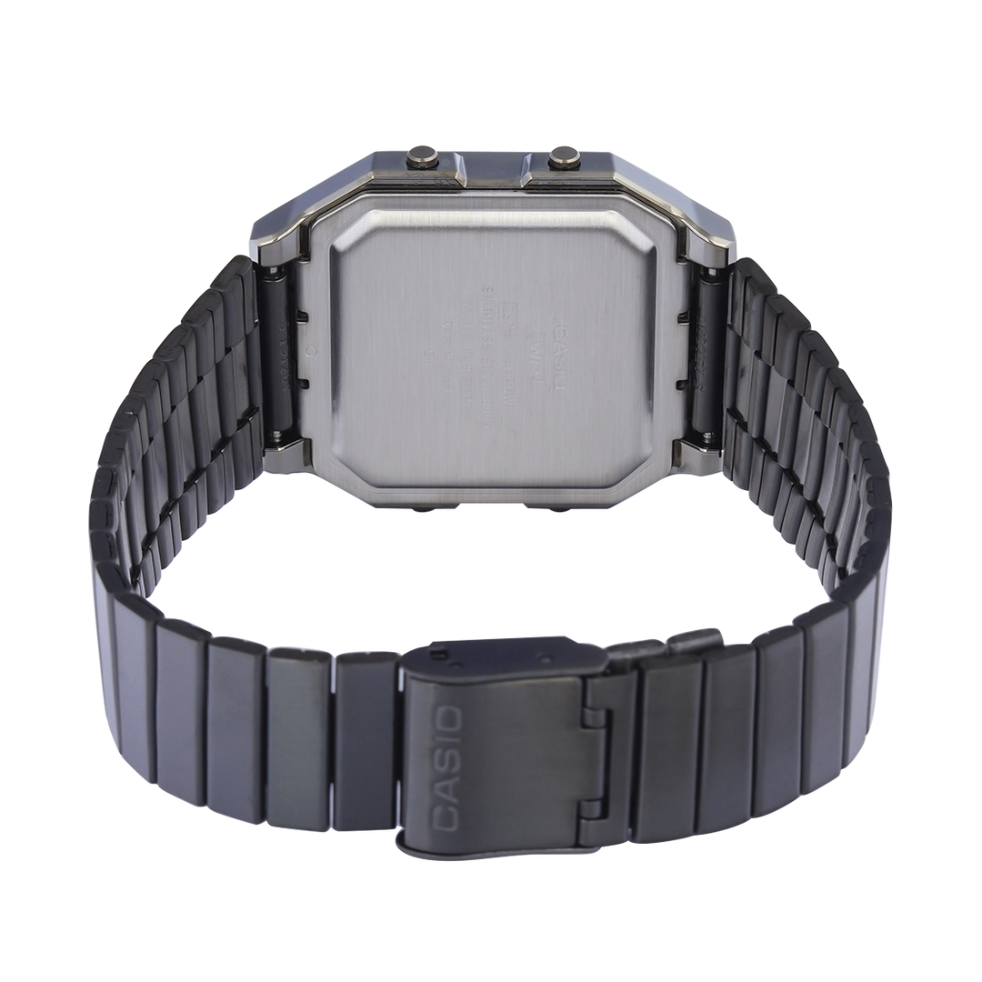 Jam Tangan Casio Vintage A130WEGG-1A Unisex Digital Dial Black Stainless Steel Strap