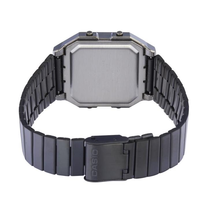 Jam Tangan Casio Vintage A130WEGG-1A Unisex Digital Dial Black Stainless Steel Strap