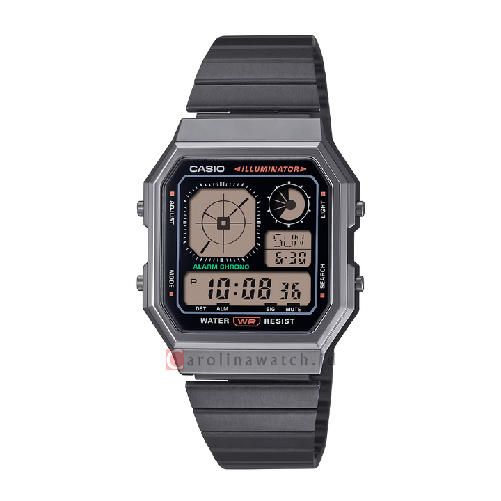 Jam Tangan Casio Vintage A130WEGG-1A Unisex Digital Dial Black Stainless Steel Strap