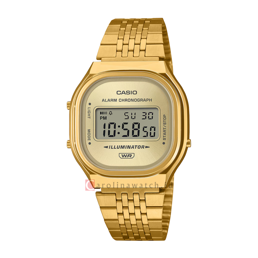 Jam Tangan Casio General A140WEG-9A Unisex Digital Dial Gold Stainless Steel Band