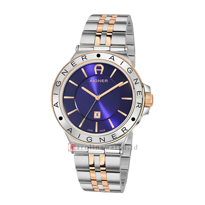 Jam Tangan AIGNER A141110 Men Blue Dial Dual Tone Stainless Steel Strap
