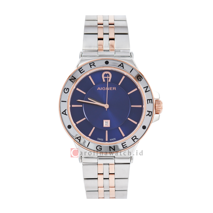 Jam Tangan AIGNER A141110 Men Blue Dial Dual Tone Stainless Steel Strap