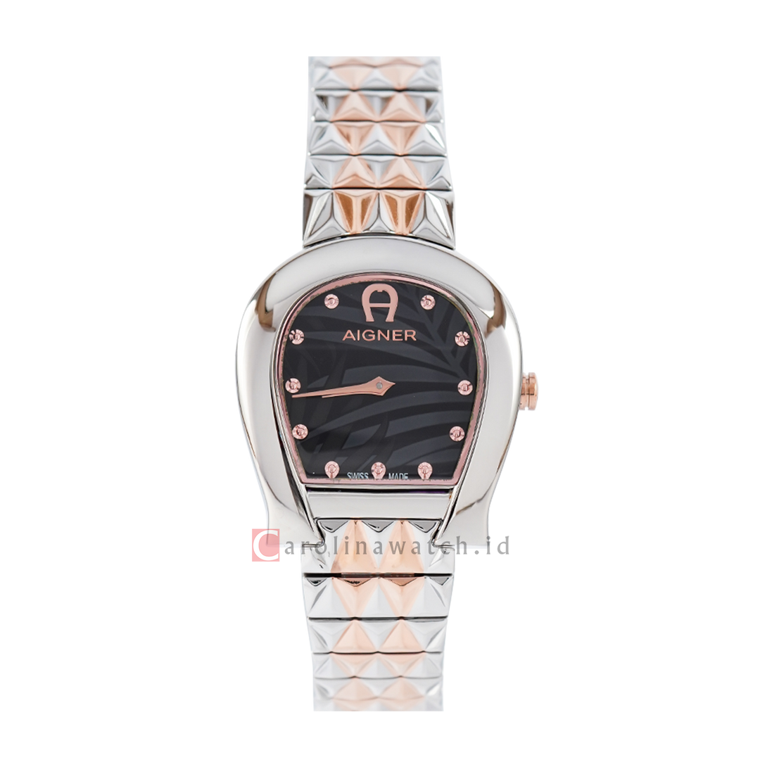 Jam Tangan AIGNER A154206 Women Black Pattern Dial Dual Tone Stainless Steel Strap