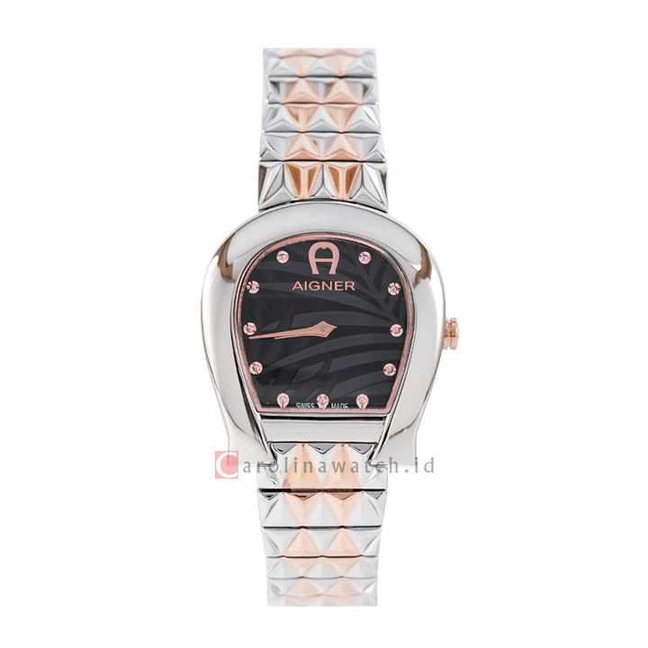 Jam Tangan AIGNER A154206 Women Black Pattern Dial Dual Tone Stainless Steel Strap