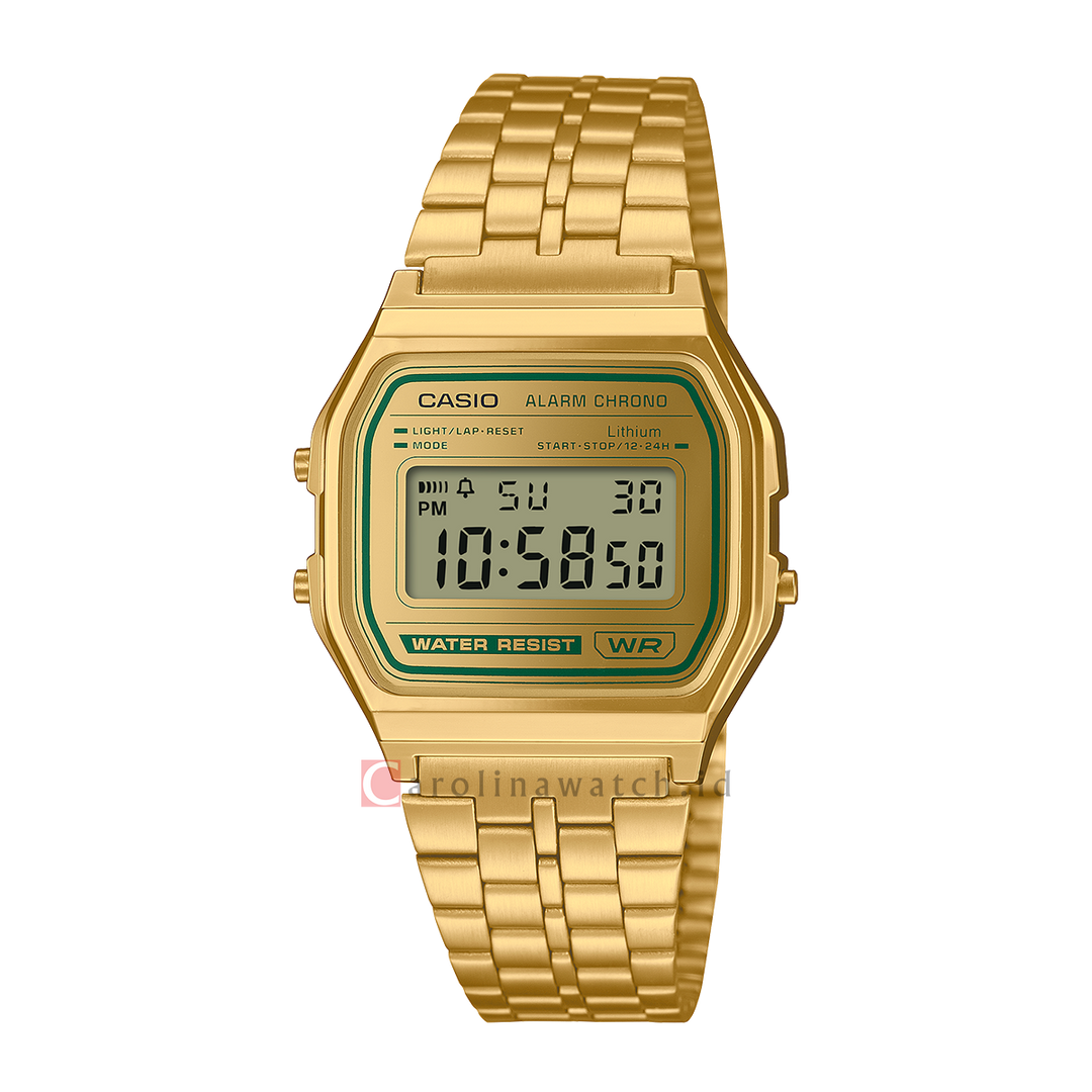 Jam Tangan Casio Vintage A158WEGV-9A Unisex Digital Dial Gold Stainless Steel Strap