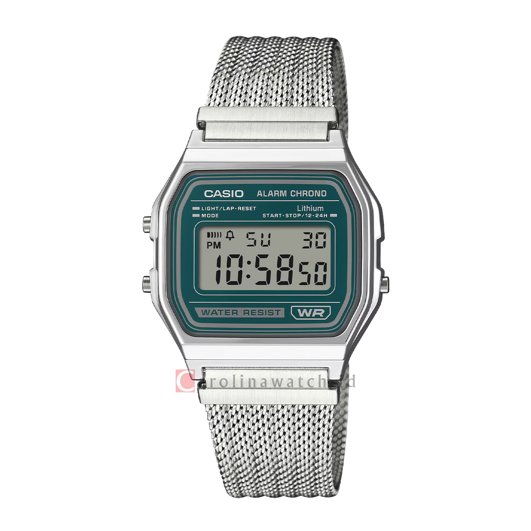 Jam Tangan Casio Vintage A158WEM-3D Unisex Digital Dial Stainless Steel Mesh Band