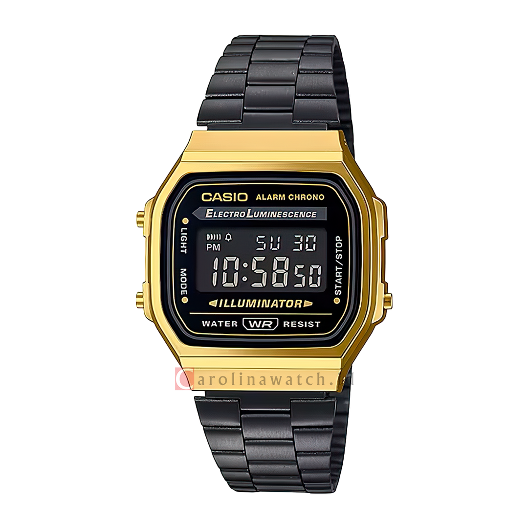 Jam Tangan Casio General A168WEGB-1B Unisex Vintage Digital Dial Black Stainless Steel Strap