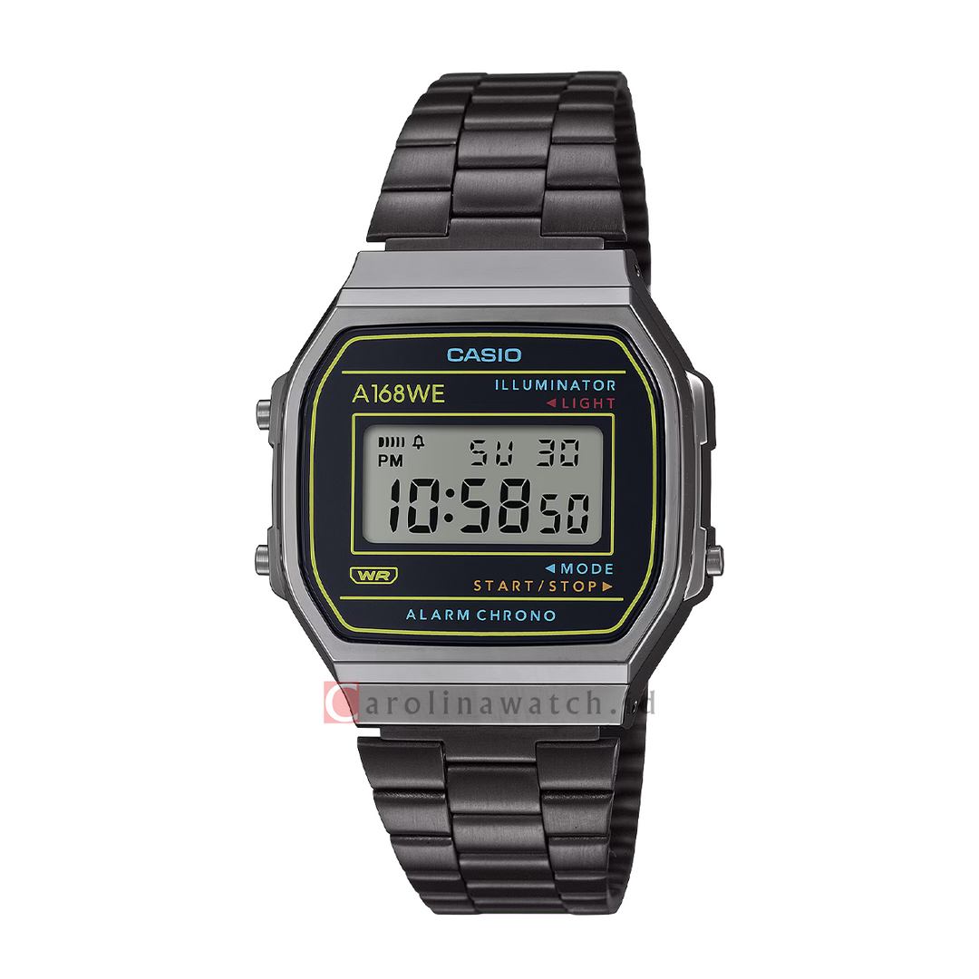 Jam Tangan Casio Vintage A168WEHB-1A Unisex Digital Dial Black Stainless Steel Band