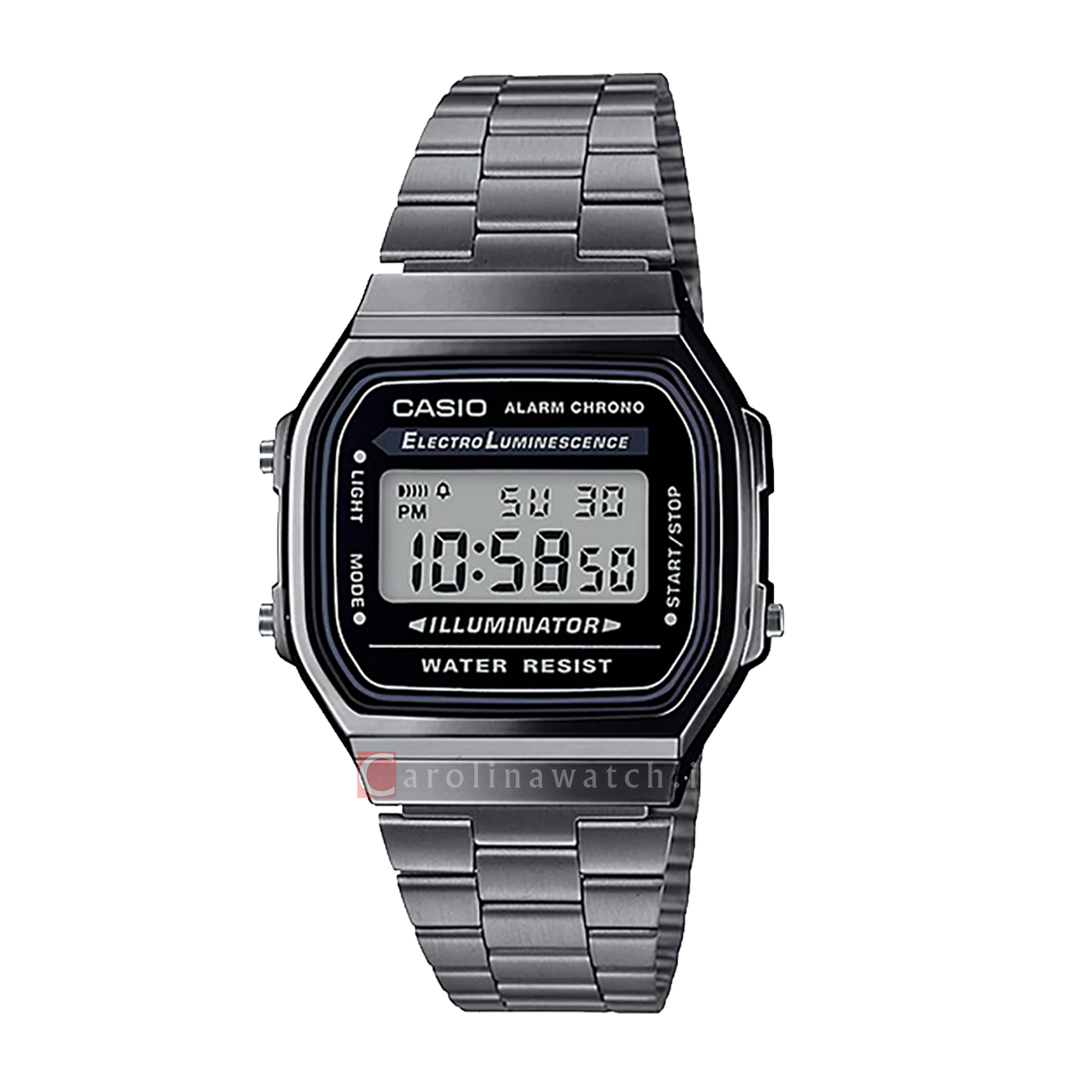 Jam Tangan Casio General A168WGG-1A Unisex Digital Dial Black Stainless Steel Band