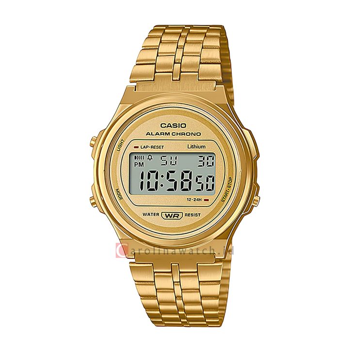 Jam Tangan Casio General A171WEG-9A Unisex Digital Dial Gold Stainless Steel Band