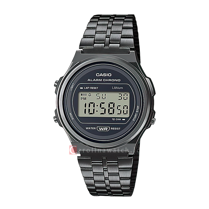 Jam Tangan Casio General A171WEGG-1A Unisex Digital Dial Black Stainless Steel Band