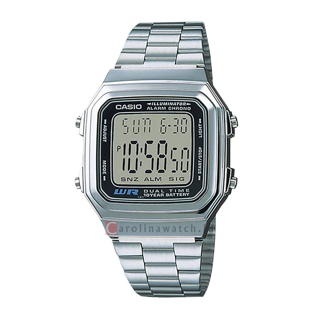 Jam Tangan Casio General A178WA-1A Unisex Digital Dial Stainless Steel Band