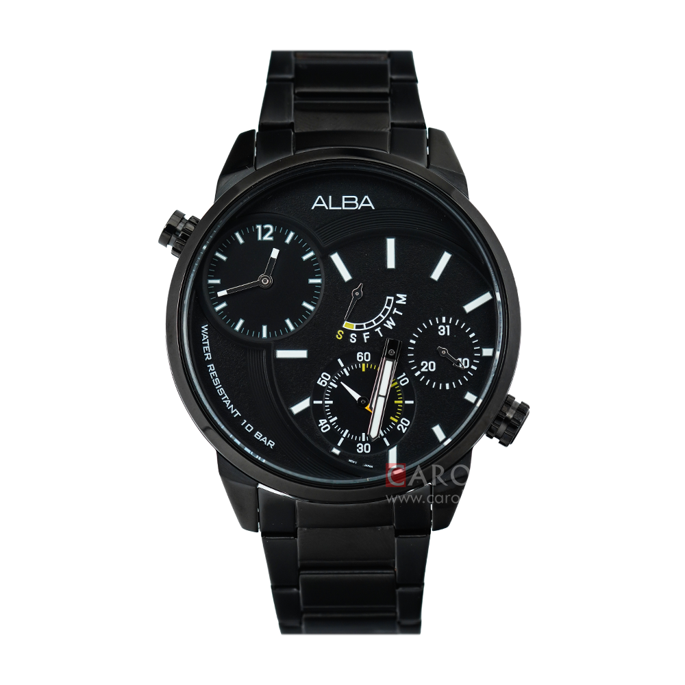 Jam Tangan ALBA Active A2A001X1 Men Black Dial Black Stainless Steel Strap