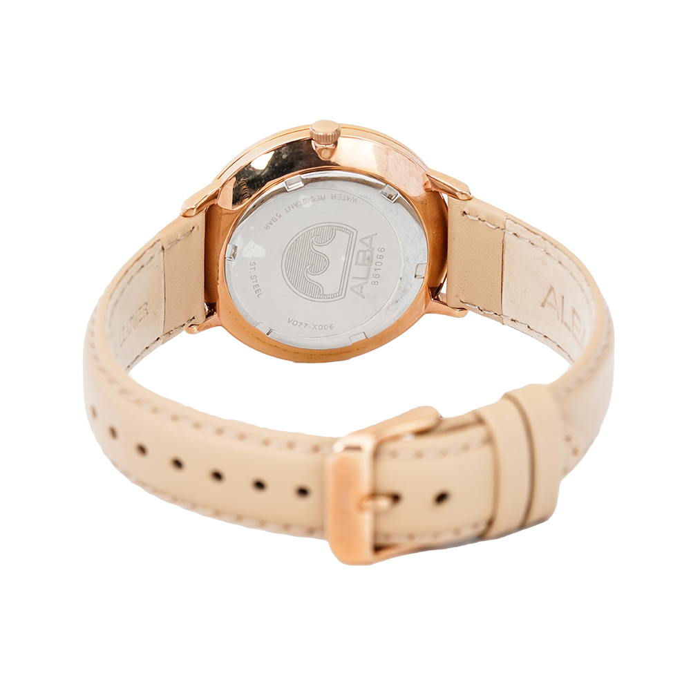Jam Tangan ALBA Prestige A3A010X1 Men Silver Dial Beige Leather Strap