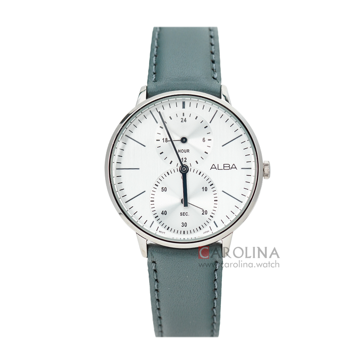 Jam Tangan ALBA Prestige A3A011X1 Men Silver Dial Grey Leather Strap