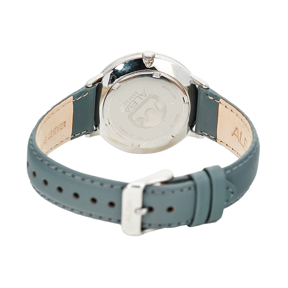 Jam Tangan ALBA Prestige A3A011X1 Men Silver Dial Grey Leather Strap