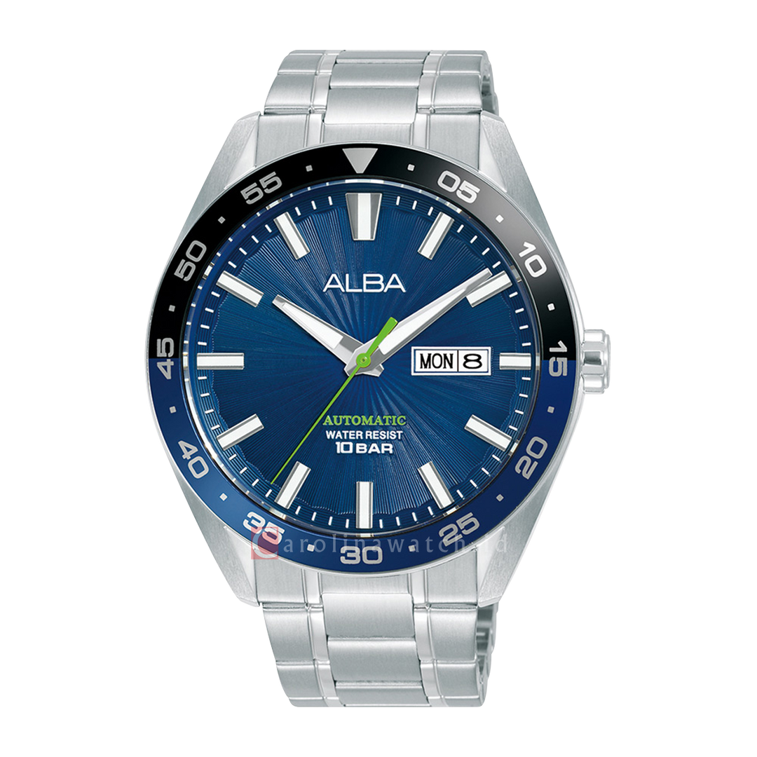 Jam Tangan ALBA Mechanical A3B003X1 Automatic Men Blue Patterned Dial Stainless Steel Strap