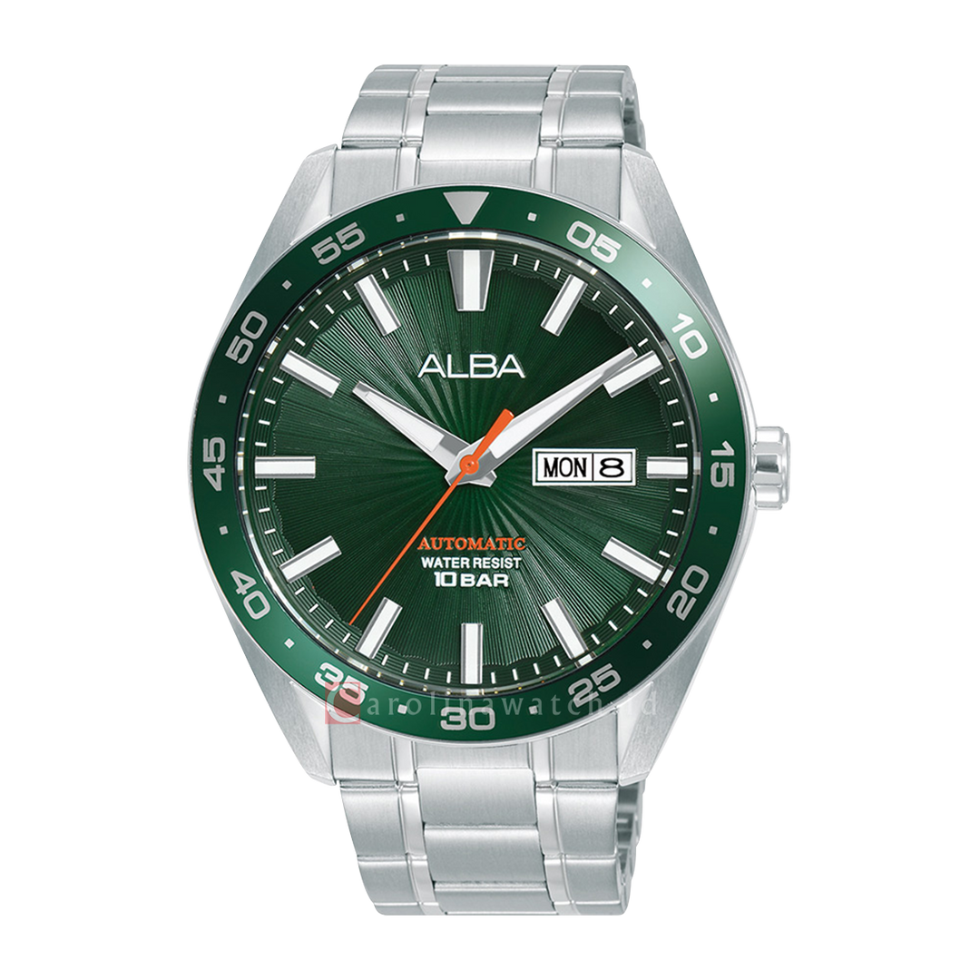 Jam Tangan ALBA Automatic A3B007X1 Men Green Patterned Dial Stainless Steel Strap
